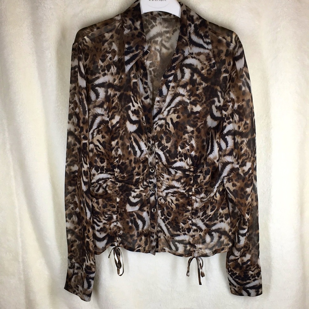 Escada 40  Silk Button Up Blouse Tiger Leopard Animal print 10
